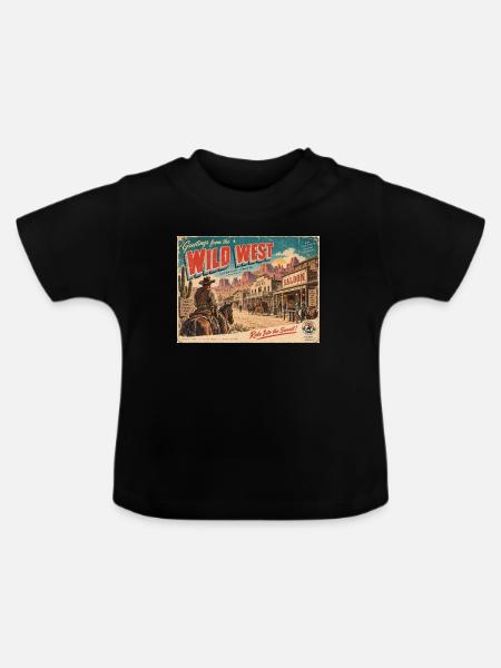 Grüße von der Wildwest-Retro-Postkarte - Baby Bio-T-Shirt mit Rundhals - Schwarz