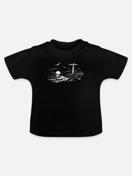 Leuchtturm am Abendmeer - Baby Bio-T-Shirt mit Rundhals - Schwarz