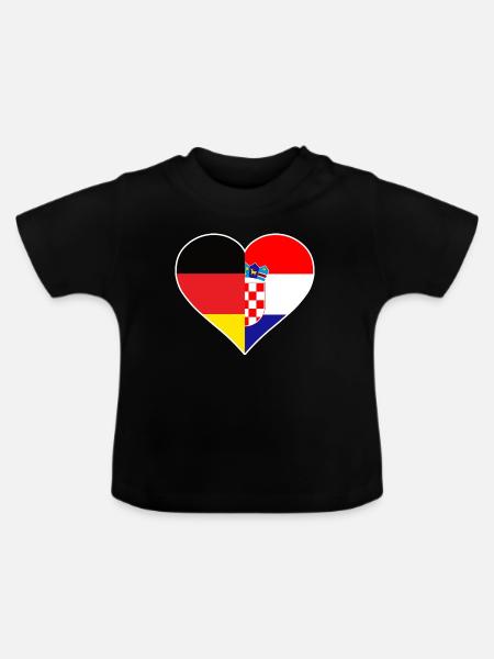 Deutsch-Kroatisches Flaggenherz - Baby Bio-T-Shirt mit Rundhals - Schwarz