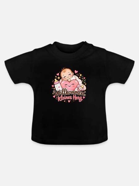 Willkommen kleines Herz - Baby Bio-T-Shirt mit Rundhals - Schwarz