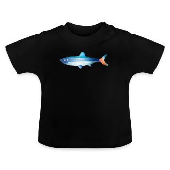 Blauer Fisch mit Farbverlauf und Punkten - Baby Bio-T-Shirt mit Rundhals - Schwarz - Vorne