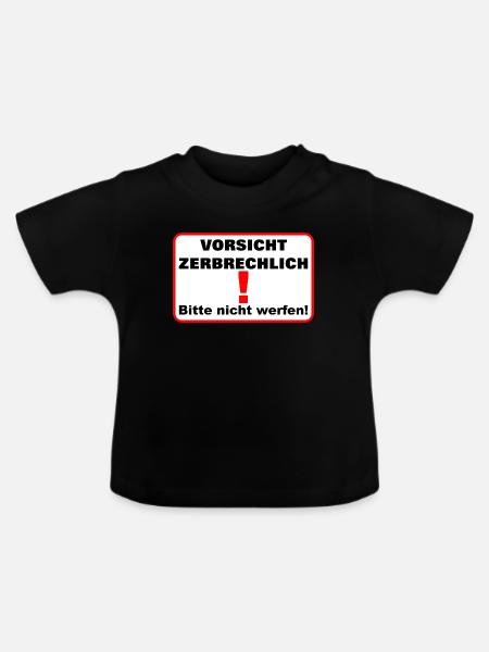 Zerbrechlich vorsicht - Baby Bio-T-Shirt mit Rundhals - Schwarz