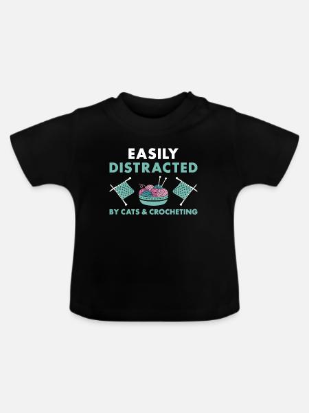 Crocheteur facilement distrait par les chats et le crochet - T-shirt bio col rond Bébé - noir