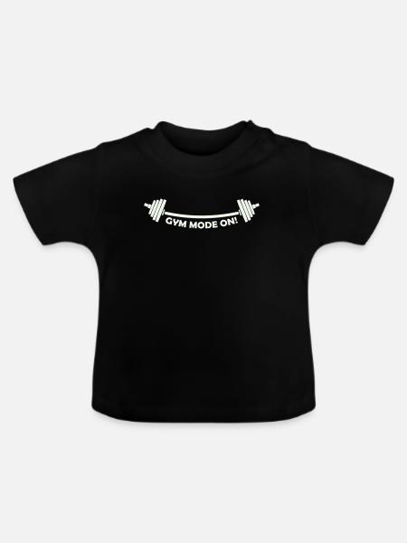 Gym Mode On Barbell - Baby Bio-T-Shirt mit Rundhals - Schwarz
