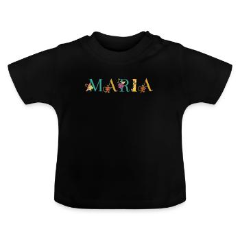 MARIA Name Art With Flowers Embroidered - Baby Organic T-Shirt with Round Neck - black - Front