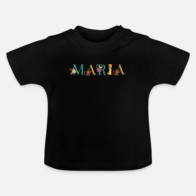 MARIA Nom Art avec fleurs brodées - T-shirt bio col rond Bébé - noir