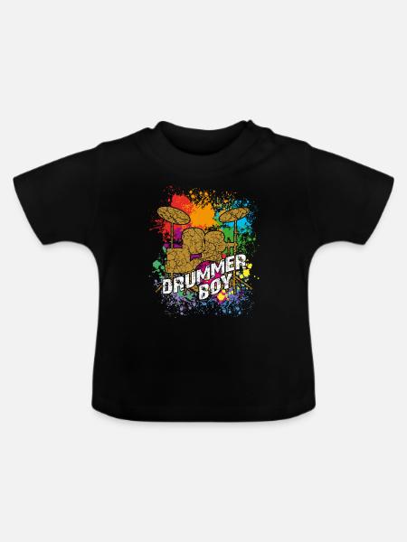 Batteur Garçon - Batterie - Batteur - T-shirt bio col rond Bébé - noir