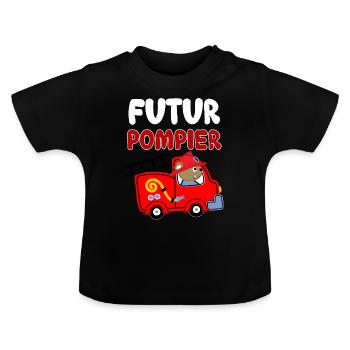 Mon Bébé Pompier Cadeau Enfant Garçon - T-shirt bio col rond Bébé - noir - Devant