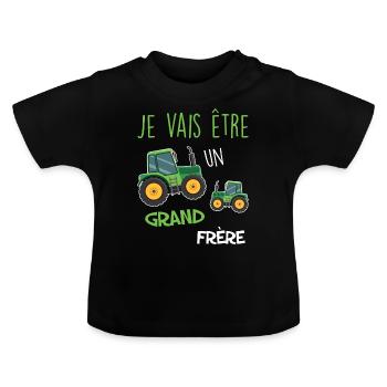 Grand frere Citation Naissance Petit Frère - T-shirt bio col rond Bébé - noir - Devant