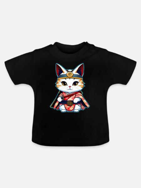 Mignon chat samouraï - T-shirt bio col rond Bébé - noir