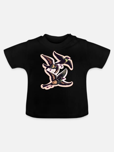 Vogelschwarm - Baby Bio-T-Shirt mit Rundhals - Schwarz