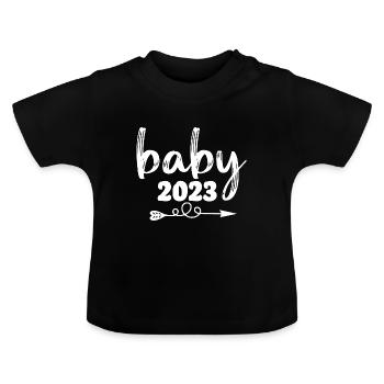 Bébé 2023 Grossesse Annoncer Naissance Bébé - T-shirt bio col rond Bébé - noir - Devant