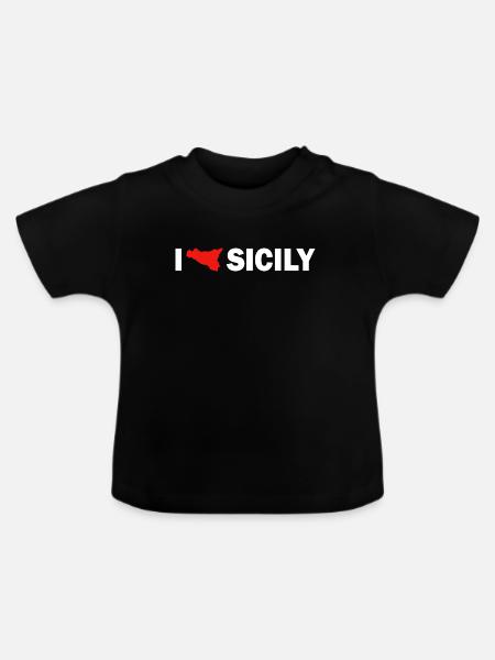 I love Sicily - Baby Bio-T-Shirt mit Rundhals - Schwarz