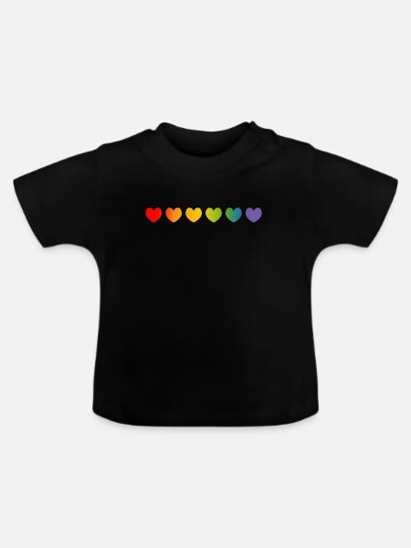 Regenbogenherzchen Verlauf - Baby Bio-T-Shirt mit Rundhals - Schwarz
