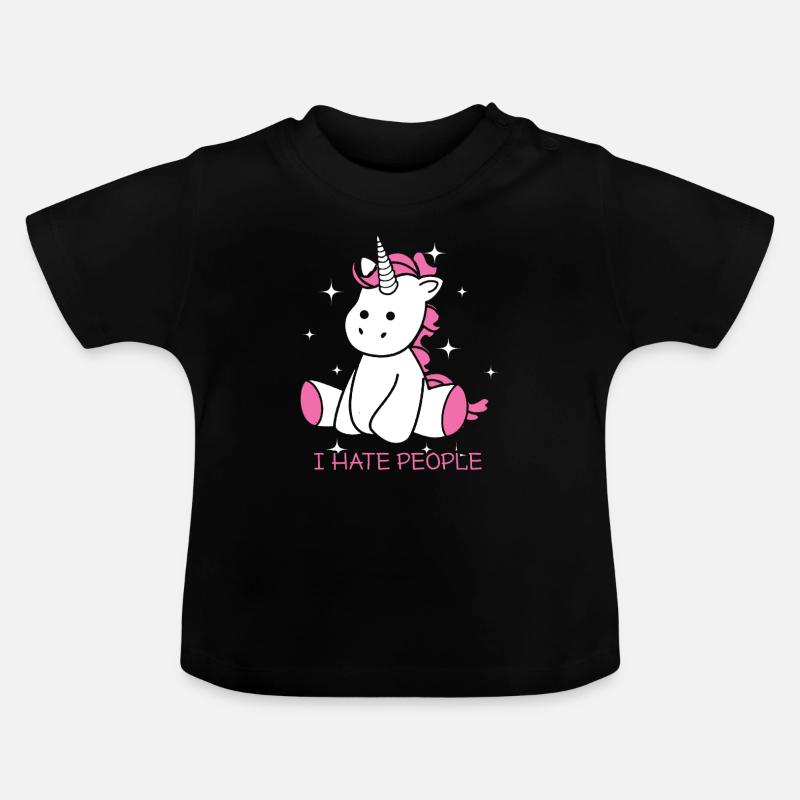Licorne je déteste les gens - T-shirt bio col rond Bébé - noir