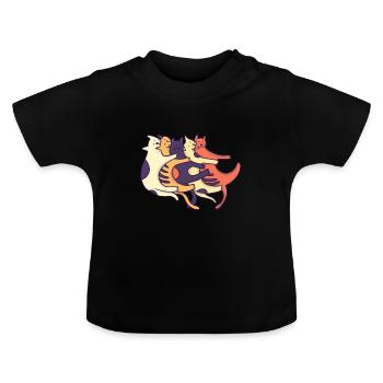 Cool funny happy hugging smooching cat present - Baby Organic T-Shirt with Round Neck - black - Front