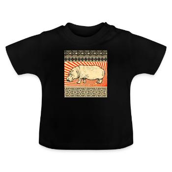 Flusspferd Nilpferd Hippo - Baby Bio-T-Shirt mit Rundhals - Schwarz - Vorne