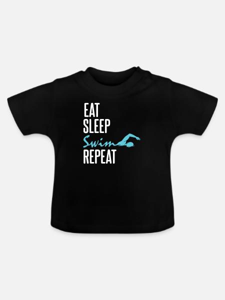Eat Sleep Swim Repeat Divertido diseño de nadador - Økologisk T-shirt til baby, rund hals - sort