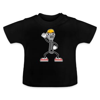 Tool Cartoon Wrench - Baby Organic T-Shirt with Round Neck - black - Front