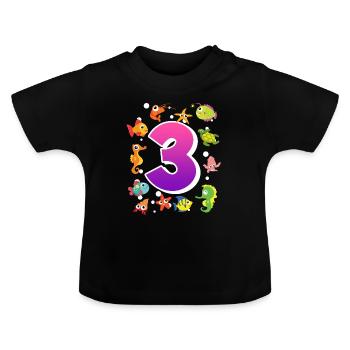 3rd birthday girl 3 years - Baby Organic T-Shirt with Round Neck - black - Front