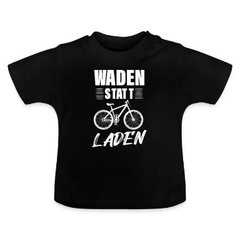Waden Statt Laden, Anti E-Bike - Baby Bio-T-Shirt mit Rundhals - Schwarz - Vorne
