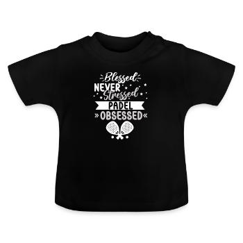 Gesegnet, nie gestresst, Padel besessen - Baby Bio-T-Shirt mit Rundhals - Schwarz - Vorne