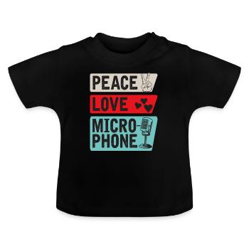 Peace Love Microphone Music Instrument - Baby Bio-T-Shirt mit Rundhals - Schwarz - Vorne