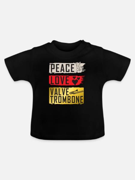 Peace Love Valve Trombone Instrument - Baby Bio-T-Shirt mit Rundhals - Schwarz