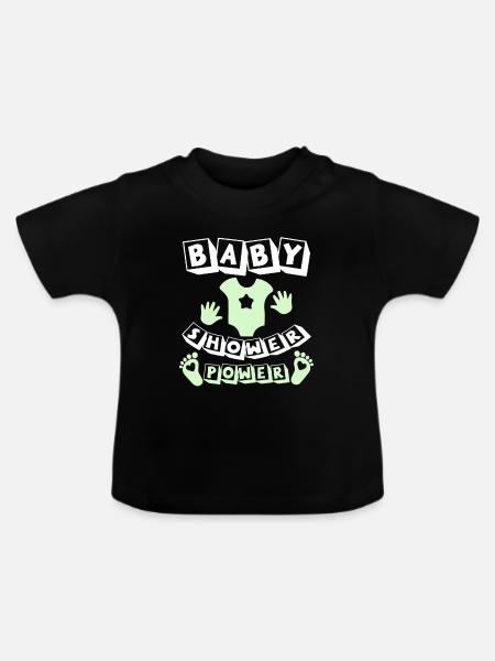 baby shower power - Baby Bio-T-Shirt mit Rundhals - Schwarz