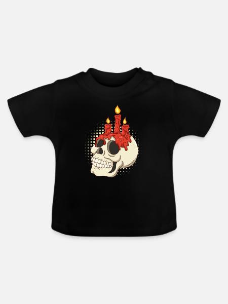 Halloween Deko Totenkopf - Baby Bio-T-Shirt mit Rundhals - Schwarz
