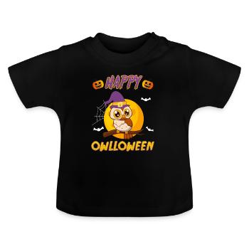 Owloween Happy Eulen Halloween - Baby Bio-T-Shirt mit Rundhals - Schwarz - Vorne