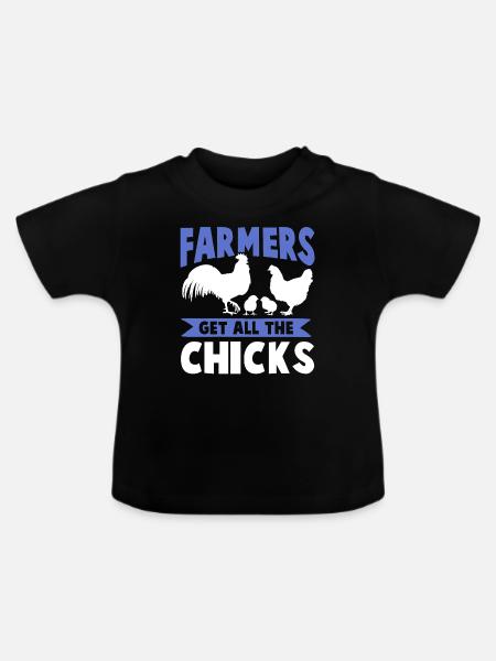 hühner farmer spruch - Baby Bio-T-Shirt mit Rundhals - Schwarz