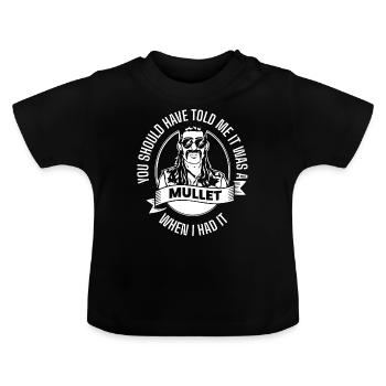 Vokuhila, Vokuhila-Frisur, Frisur, - Baby Bio-T-Shirt mit Rundhals - Schwarz - Vorne