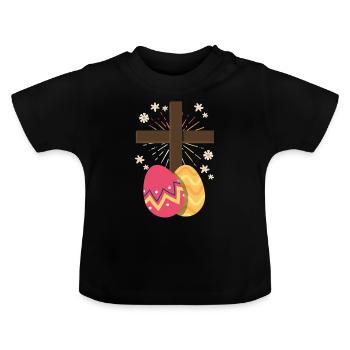 Christentum Kreuz Jesus Christus Blume Ostereier - Baby Bio-T-Shirt mit Rundhals - Schwarz - Vorne