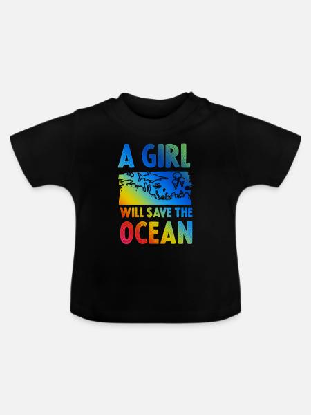 save the ocean mädchen - Baby Bio-T-Shirt mit Rundhals - Schwarz