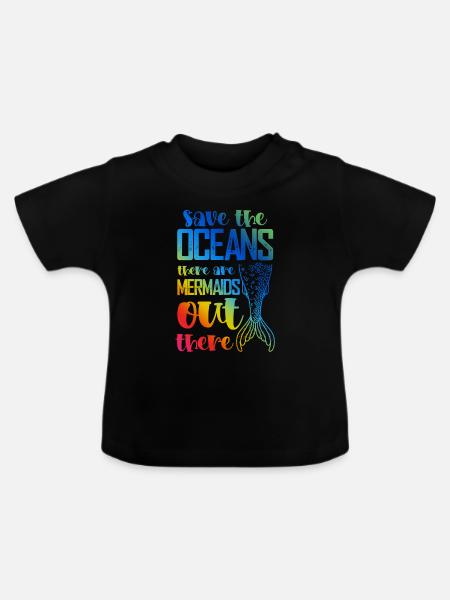 save the ocean meerjungfrau - Baby Bio-T-Shirt mit Rundhals - Schwarz