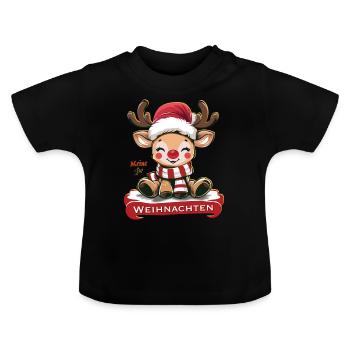 "My First Christmas Reindeer" - Baby Organic T-Shirt with Round Neck - black - Front