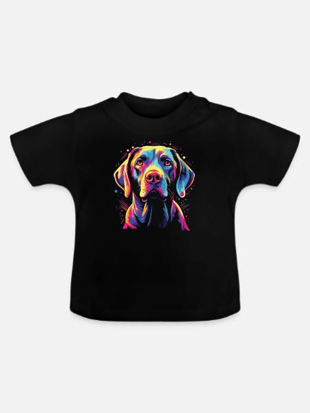 Wasserfarben Farbenfroher Pointer - Baby Bio-T-Shirt mit Rundhals - Schwarz