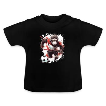 Monkey Soccer Sports Team - Baby Organic T-Shirt with Round Neck - black - Front