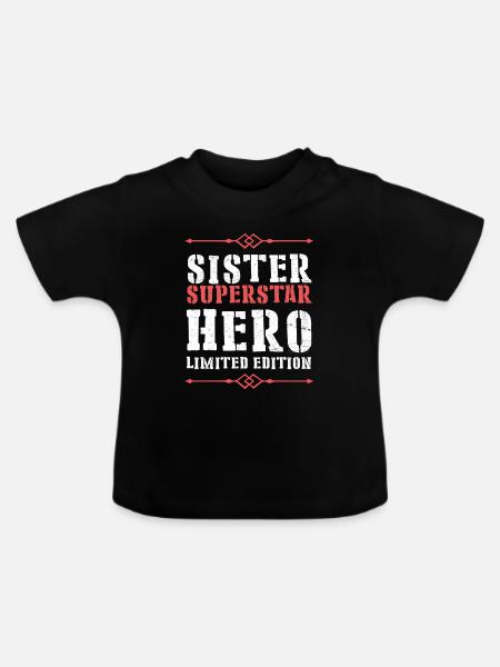 Beste Schwester Heldin Spruch - Baby Bio-T-Shirt mit Rundhals - Schwarz