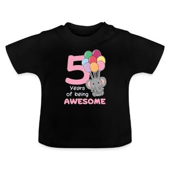 Elephant for 5th birthday children five years old - Baby Organic T-Shirt with Round Neck - black - Front