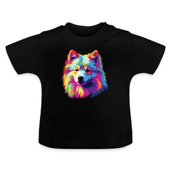 Aquarelle colorée Japon Spitz - T-shirt bio col rond Bébé - noir - Devant