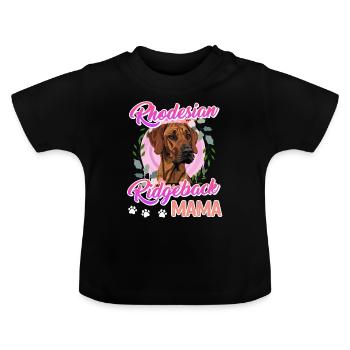RHODESIAN RIDGEBACK MAMA Hundefan Ridgeback - Baby Bio-T-Shirt mit Rundhals - Schwarz - Vorne