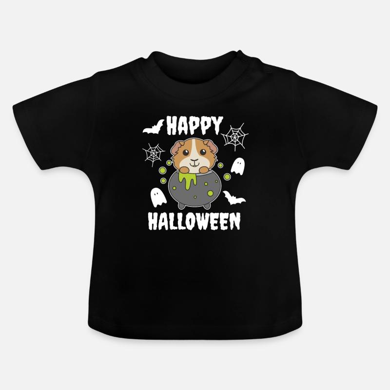 Cochon d’Inde Joyeux Chaudron de Sorcière d’Halloween - T-shirt bio col rond Bébé - noir