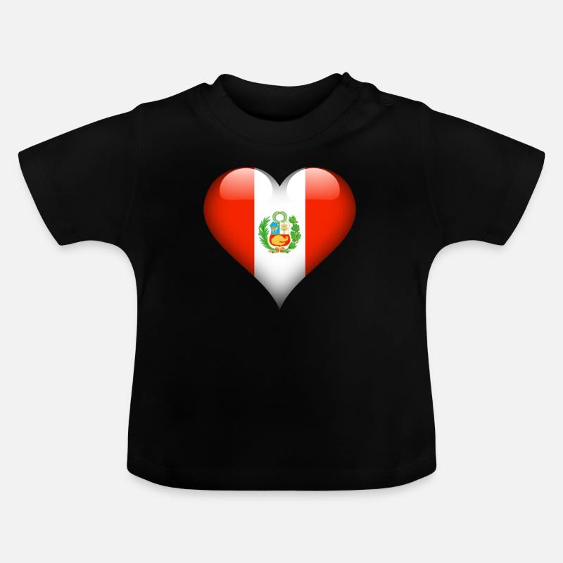 Drapeau péruvien coeur Pérou - T-shirt bio col rond Bébé - noir