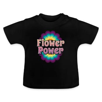 Flower Power Flower Power - Baby Organic T-Shirt with Round Neck - black - Front