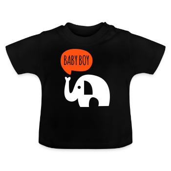 Baby Boy Junge Säugling Sprüche Elefant - Baby Bio-T-Shirt mit Rundhals - Schwarz - Vorne
