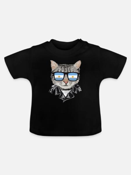 Cat-Sonnenbrille Mit Argentinien-Flagge - Baby Bio-T-Shirt mit Rundhals - Schwarz