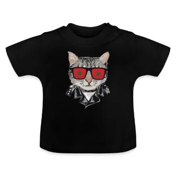 Katzen Marokko Flagge Sonnenbrille - Baby Bio-T-Shirt mit Rundhals - Schwarz - Vorne