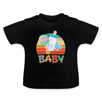 Baby Flasche Nuckel Rassel Fläschchen Retro - Baby Bio-T-Shirt mit Rundhals - Schwarz - Vorne